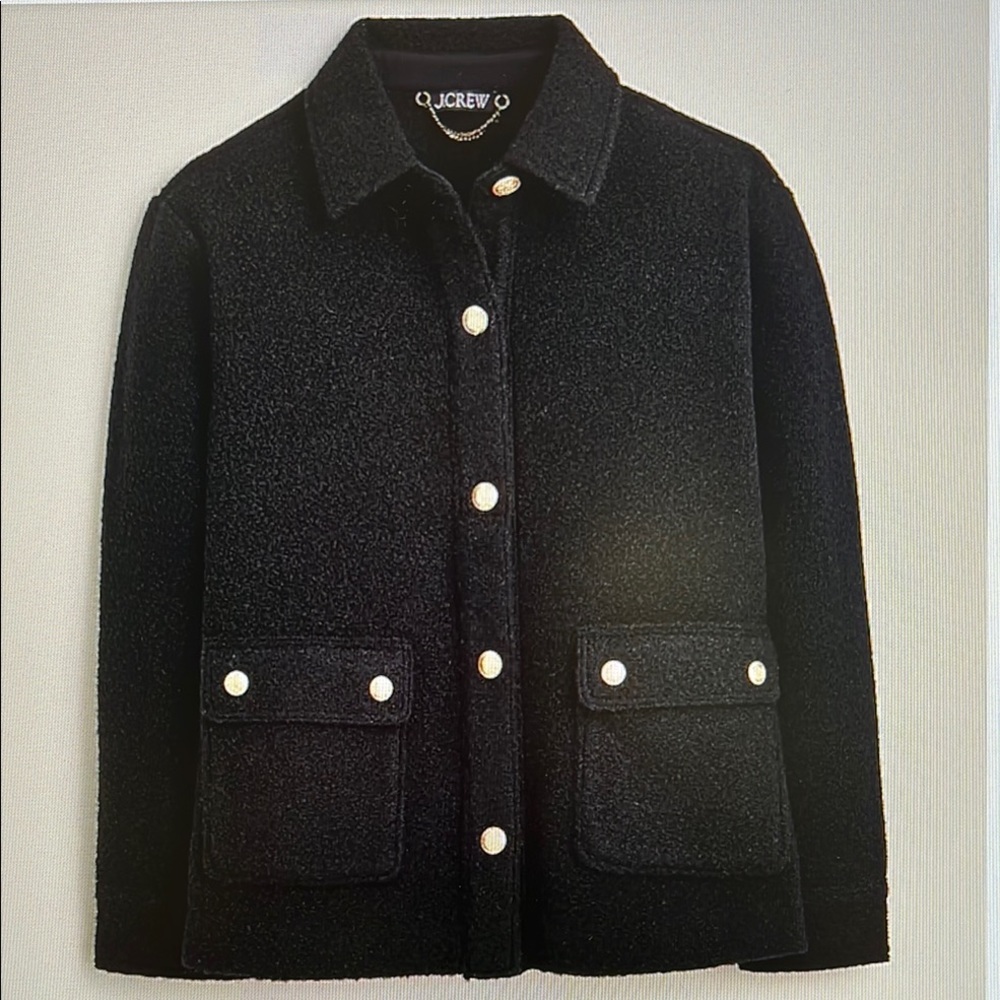 J. Crew Women's Black Boucle shirt-jacket. Cozy layering piece